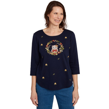 Women's Owl Wreath Embroidered Top