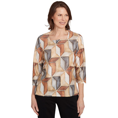 TAN NEUTRAL Women's Stained Glass Square Neck Top