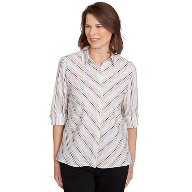 TAN NEUTRAL Women's Mitered Textured Stripe Button Front Top