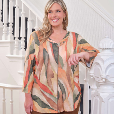 Plus Women's Stained Glass Shimmer V-Neck Top