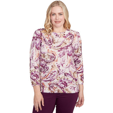 Petite Women's Shimmer Paisley Crew Neck Sweater