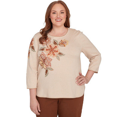 OATMEAL Plus Women's Asymmetrical Embroidered Flower Sweater