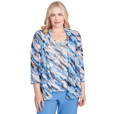 Women's Textured Mesh Printed Two In One Top With Necklace