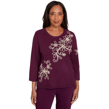 Women's Diagonal Floral Embroidered Sweater