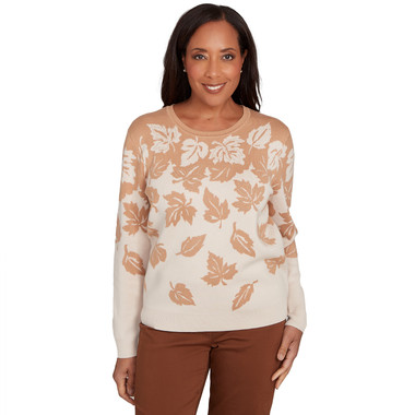 Petite Women's Falling Leaf Long Sleeve Sweater