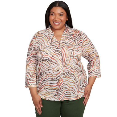 Plus Women's Animal Burnout Button Front Top