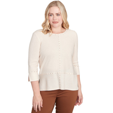 Petite Women's Heat Set Embellished Solid Top