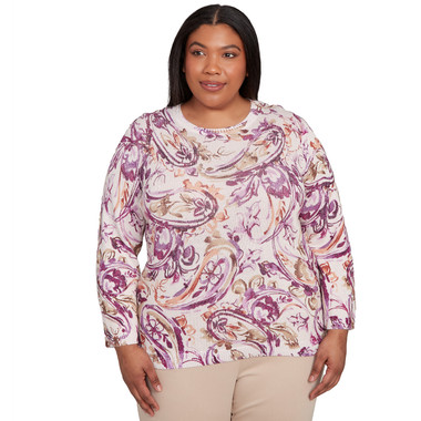 Plus Women's Shimmer Paisley Crew Neck Sweater