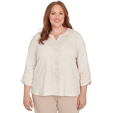 Plus Women's Center Embellished V-Neck Top