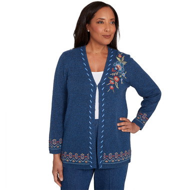 Women's Embroidered Flower Long Sleeve Cardigan