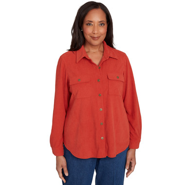 SPICE Women's Plush Ribbed Oversized Button Front Top