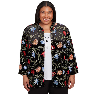 BLACK Plus Women's Rich Velvet Floral Two In One Top With Necklace