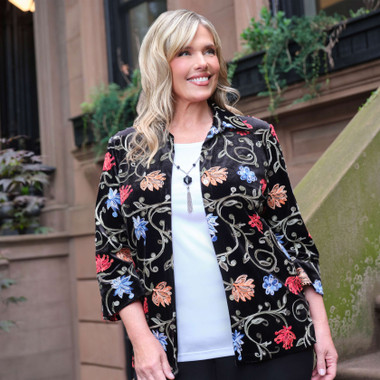 BLACK Plus Women's Rich Velvet Floral Two In One Top With Necklace