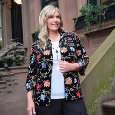 BLACK Plus Women's Rich Velvet Floral Two In One Top With Necklace