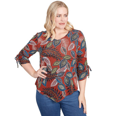 SPICE MULTI Women's Batik Leaves Melange Asymmetrical Top