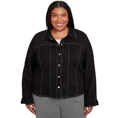 Plus Women's Print Lining Faux Suede Jacket