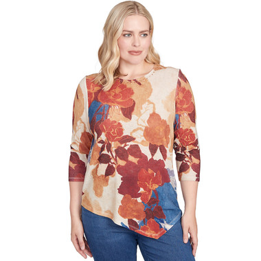 Women's Dramatic Abstract Floral Asymmetrical Top
