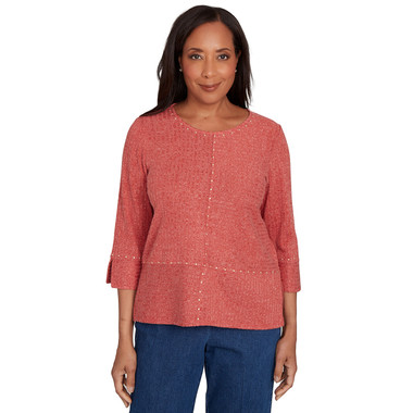 SPICE Petite Women's Embellished Spliced Solid Top