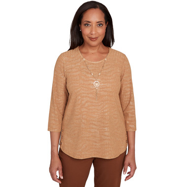 COGNAC Women's Shimmer Animal Jacquard Top With Necklace