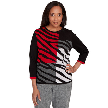 Petite Women's Zebra Colorblock Long Sleeve Sweater