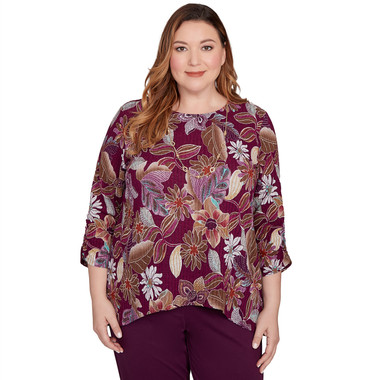 Plus Women's Batik Floral Melange Printed Top