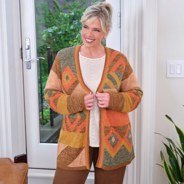 BROWN MULTI Women's Patchwork Long Sleeve Cardigan