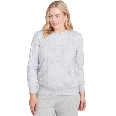 PEARL HEATHER Women's Embroidered Patchwork Long Sleeve Top