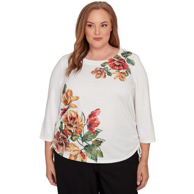 Plus Women's Asymmetric Floral Side Tie Top
