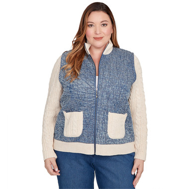 Plus Women's Sweater Ribbed Quilted Jacket