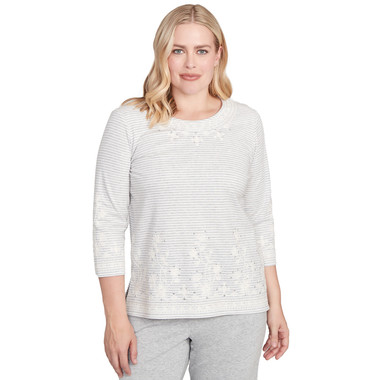 Women's Embellished Striped Crew Neck Top