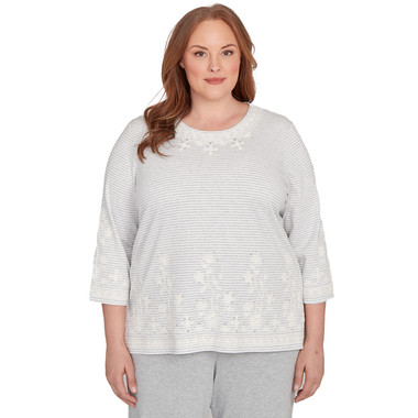 Plus Women's Embellished Striped Crew Neck Top
