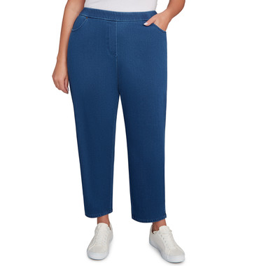 Plus Women's Denim Knit Medium Length Split Hem Jeans