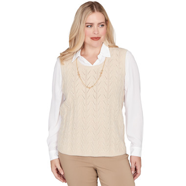Petite Women's Pointelle Texture Two In One Sweater With Necklace