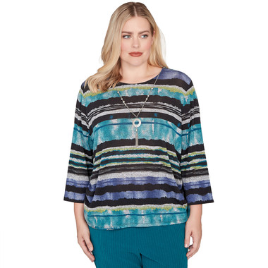 Women's Biadere Melange Stripe Top With Necklace