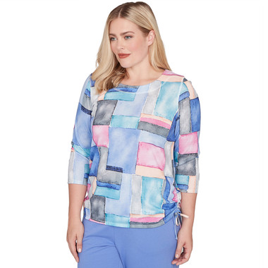 IRIS MULTI Women's Tie Side Ruched Colorblock Top