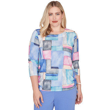 IRIS MULTI Petite Women's Tie Side Ruched Colorblock Top