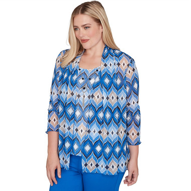 COBALT BLUE Women's Geometric Mesh 2-In-1 Top With Necklace