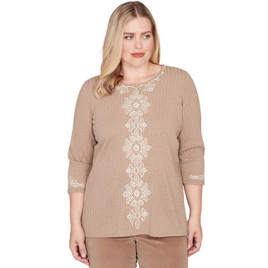 MOCHA Women's Embroidered Medallion Center Knit Top