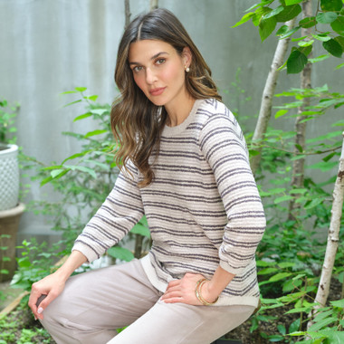 SLATE MULTI Women's Eyelash Striped Knit Top