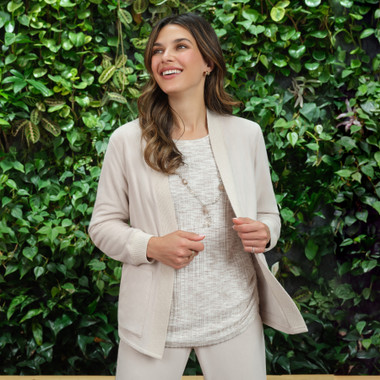 ALABASTER Women's Open Front Rib Trim Cardigan