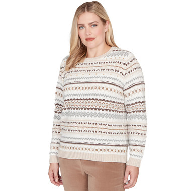 LATTE Petite Women's Geometric Biadere Striped Chenille Sweater