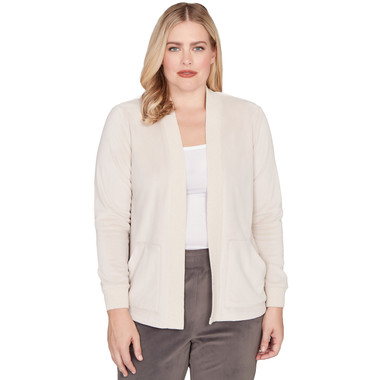 ALABASTER Petite Women's Open Front Rib Trim Cardigan