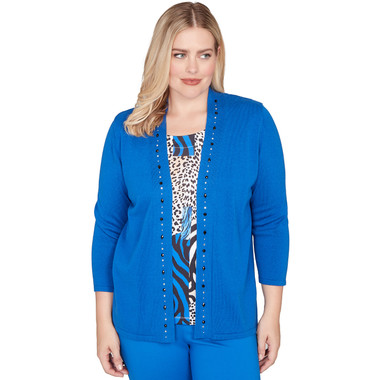COBALT BLUE Women's Vertical Animal Print Two In One Sweater