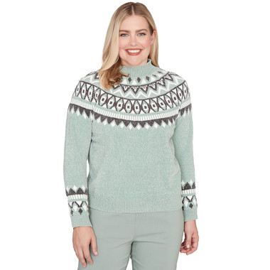 SAGE Women's Fair Isle Pattern Chenille Sweater
