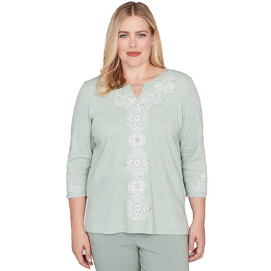 SAGE Petite Women's Classic Fit Soft Embroidered Pattern Top