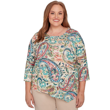 JADE MULTI Plus Women's Classic Paisley Print Pullover Knit Top