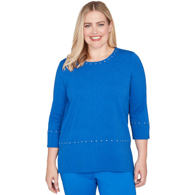 COBALT BLUE Women's Solid Floral Jacquard Knit Top
