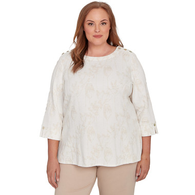 OATMEAL Plus Women's Raised Texture Floral Design Knit Top