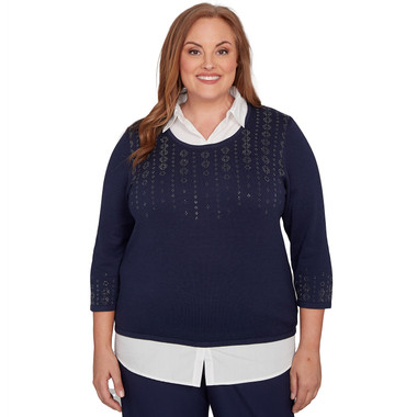 NAVY Plus Women's Metallic Studded Textured Two In One Sweater