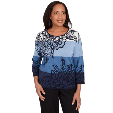 NAVY Women's Ombre Floral Block Stripe Sweater